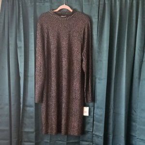 NWT BLACK Sweater/Dress with irredecesent multi colored metallic thread